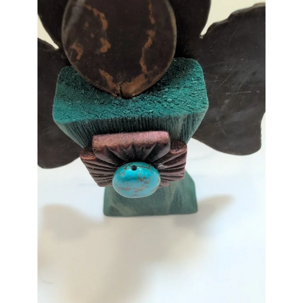 Wood & Metal Rustic Southwest Wood Angel Ornament with Turquoise Colored Stone